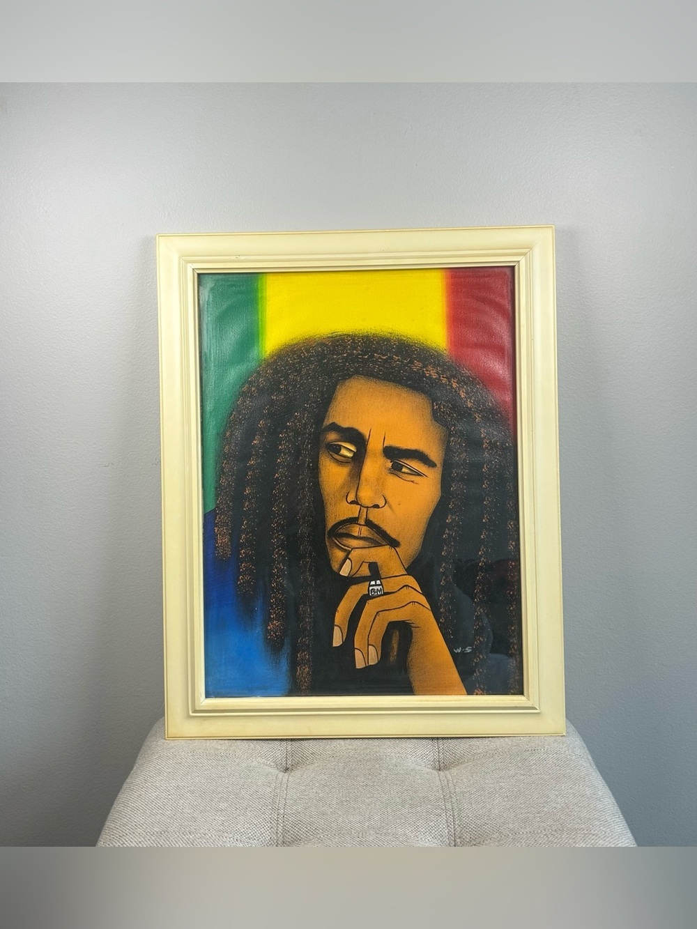 Bob Marley Original Oil On Canvas Painting Folk Art Signed WS Jamaica Vintage